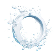  Abstract isolated clip art of a white paint splashing ring, viewed from a round milk splash crown perspective, rendered in 3D and placed on a blue background.