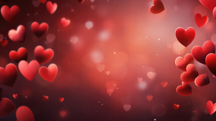 Wall Mural - Valentines day background with red hearts and bokeh lights