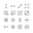 Size linear style icons set. Measurement and resizing. Height, width, depth. Displays the dimensions of objects. Defining and adjusting the size. Editable stroke width