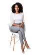 © OpticalDesign - Black businesswoman png, looking at camera on transparent background, isolated, elegant, african american woman sitting on a chair