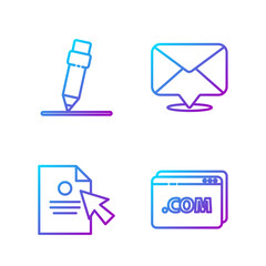 Poster - Set line Website template, Document and cursor, Pencil with eraser and Envelope. Gradient color icons. Vector