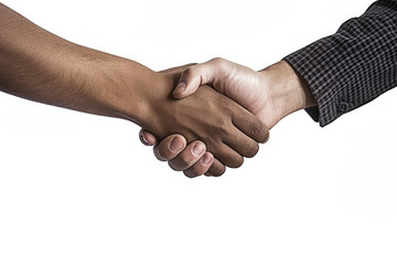 Wall Mural - photograph of Two business people shaking hands white background cinematic lighting