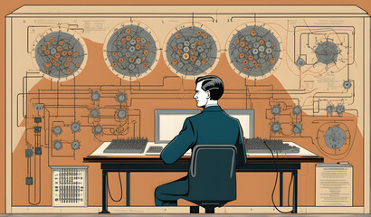 A colored, aesthetic and abstract representation of Alan Turing - the father of AI