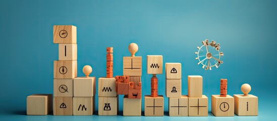 Poster - A plan of action and business process management, represented by wooden blocks with business