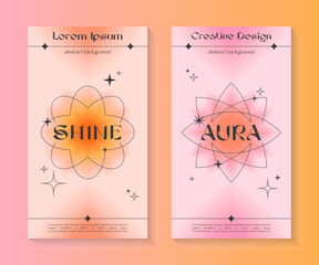 Wall Mural - vector insta story gradient templates with geometric shapes,heart,blurred sparkles,copy space for te