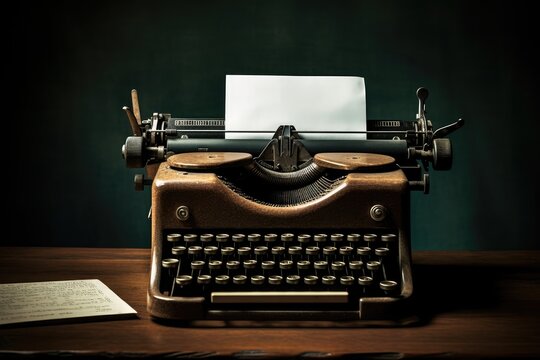 Old typewriter on a desk in a dark background