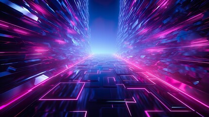 Wall Mural - cyberpunk reverie: sci-fi inspired abstract with blue and purple neon light shapes on a black backgr