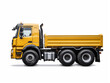 Yellow cargo dump truck isolated on white background. Generative AI