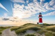 Red Lighthouse on the island of Sylt in North Frisia, Schleswig-Holstein, Germany, Generative AI