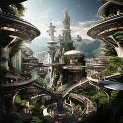 Wall Mural - green eco city concept, futuristic high-tech city with advanced infrastructure, science fiction city