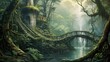 ancient and overgrown ruins with bridge in the jungle, lost place in the exotic rainforest