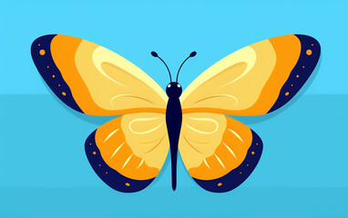 Wall Mural - Cute cartoon yellow butterfly illustration on blue background