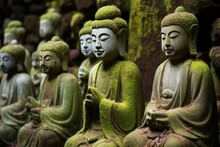 Buddhist Stone Statues At The Otagi Nenbutsu Ji Temple In Kyoto, Japan, Generative AI