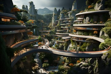 Wall Mural - green eco city concept, futuristic high-tech city with advanced infrastructure, science fiction city