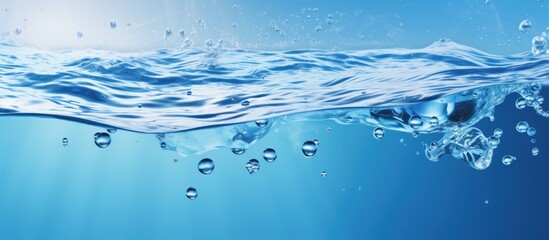 Poster - clear and transparent surface of water with a texture, along with ripples, splashes, and bubbles.