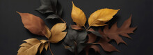 Bunch Of Leaves On Plain Black Background From Generative AI