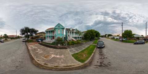 Wall Mural - 360 equirectangular photo residential homes on Galveston Island Texas