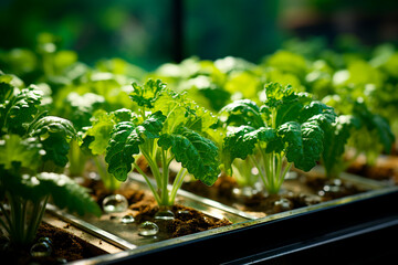 Canvas Print - fresh organic lettuce in a greenhouse, selective focus,Generative AI