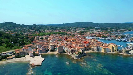 Sticker - Aerial of the colorful buildings of Menton city in France on a sunny day