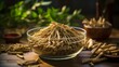 Chinese herbal medicine ginseng on the table  Healthy Dietary Culture
