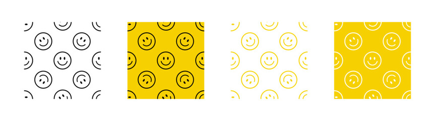 Smile seamless pattern set. Smiley face icon. Seamless pattern with happy emoji. EPS 10