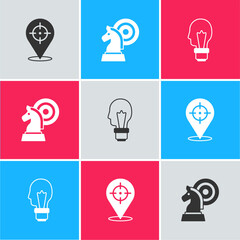 Poster - Set Target, Chess and Light bulb with concept of idea icon. Vector