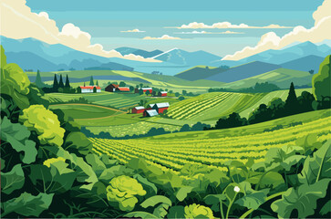 Agriculture, working in the field, harvesting, vector flat illustration.