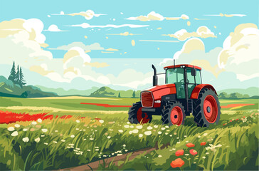 Wall Mural - Agriculture, working in the field, harvesting, vector flat illustration.