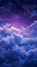 Deep Midnight Gradient Dreamy Moonlight Sky With Fluffy Clouds And Glowing Stars Phone Hd Wallpaper, Ai Generated