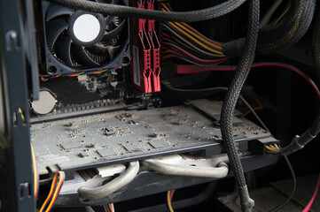 Fototapete - Computer cpu cooler with dust, dirt. PC maintenance
