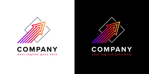Wall Mural - linear logo with colorful arrow as a symbol of fast growth, progress and development. suitable for b