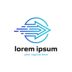 Wall Mural - blue logo with an arrow in a circle shape. symbol for delivery, logistics, navigation or technologic