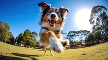 Dog Run At Park, Australian Shepherd Collie Jumping