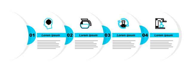 Poster - Set line Coffee machine and cup, Human resources, pot and Head hunting concept icon. Vector