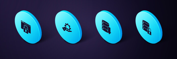 Poster - Set Isometric Server security with lock, Server, Data, Web Hosting, Hand settings gear and Secure your site HTTPS, SSL icon. Vector