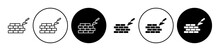 Brickwork Icon Set. House Wall Foundation Bricklayer Vector Symbol With Trowel Sign In Black Filled And Outlined Style.