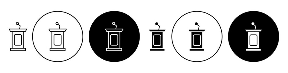 Poster - Tribune icon set. press conference speaker speech tribune vector symbol. oratory seminar or lecture tribune sign. politician minister or president public speech tribune symbol in black color