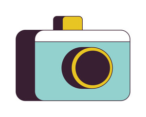 Poster - Professional camera flat line color isolated vector object. Device for taking picture. Editable clip art image on white background. Simple outline cartoon spot illustration for web design