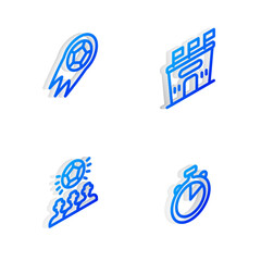 Poster - Set Isometric line Football stadium, Soccer football, and Stopwatch icon. Vector