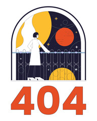 Fototapete - Space exploration error 404 flash message. Woman looking on universe through window. Empty state ui design. Page not found popup cartoon image. Vector flat illustration concept on white background