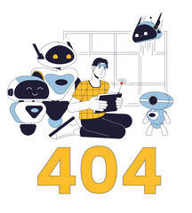 Fototapete - Robotic scientist laboratory error 404 flash message. Testing android. Ai technology. Empty state ui design. Page not found popup cartoon image. Vector flat illustration concept on white background