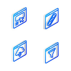 Poster - Set Isometric line Browser window, UI or UX design, Cloud download and icon. Vector
