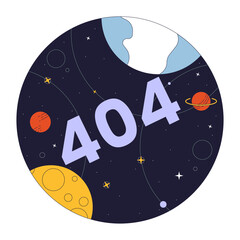 Poster - Universe with planets error 404 flash message. Celestial body. Empty state ui design. Page not found popup cartoon image. Vector flat illustration concept on white background