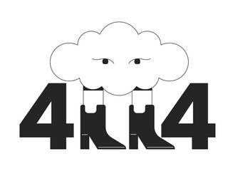 Poster - Stylish surreal cloud in boots black white error 404 flash message. Fantasy creature. Monochrome empty state ui design. Page not found popup cartoon image. Vector flat outline illustration concept