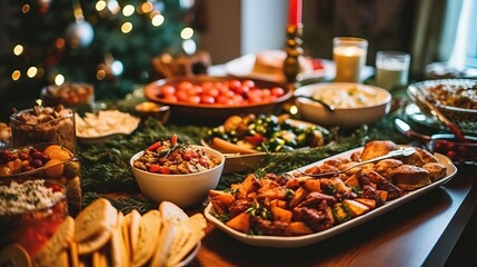 Delicious holiday food on dinner table