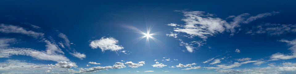 Wall Mural - 360 vr 2:1 equirectangular blue sky with clouds background overlay. ideal for 360 vr sky replacement