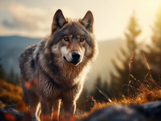 Wolf in its Natural Habitat, Wildlife Photography, Generative AI