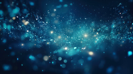 Poster - abstract blue background with bokeh defocused lights and stars