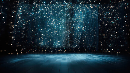 Poster - Blue stage background with spotlights. 3d rendering