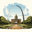 Gateway Arch. Gateway Arch hand-drawn comic illustration. Vector doodle style cartoon illustration
